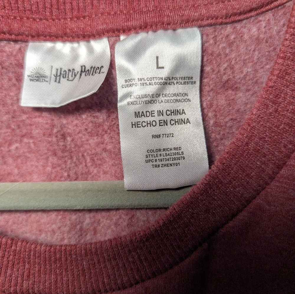 Harry Potter Pullover Sweatshirt, Maroon, Large - Picture 3 of 6